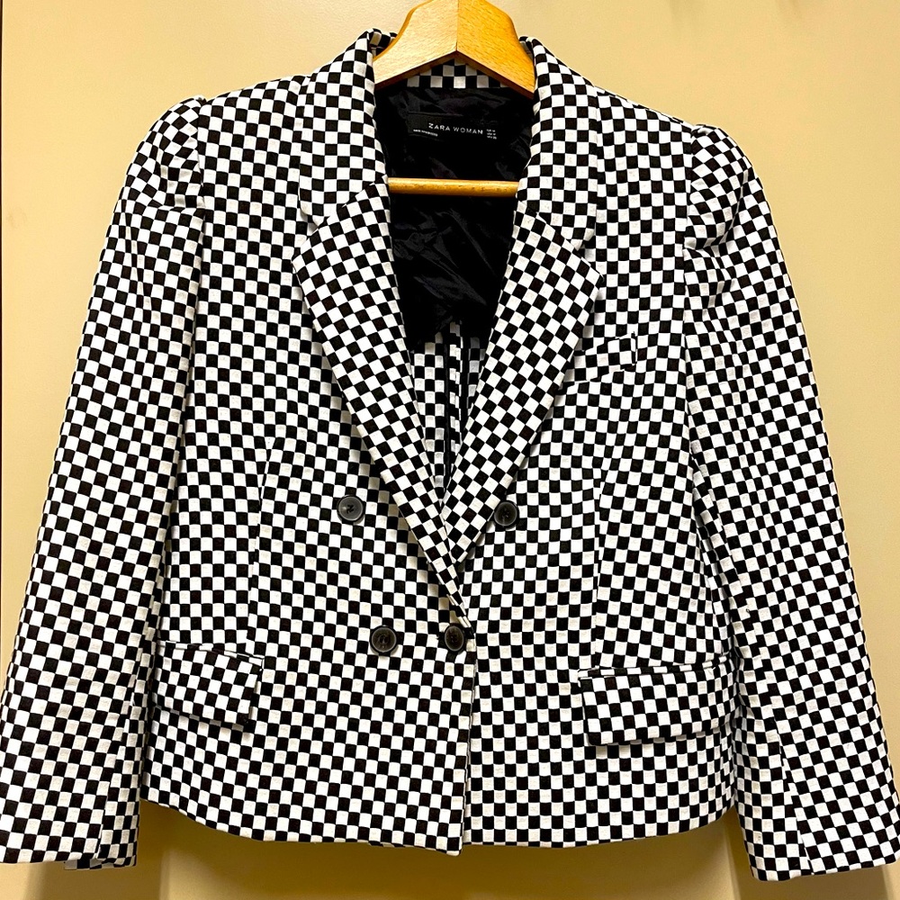 Zara Checkered Black/White Blazer, Size M